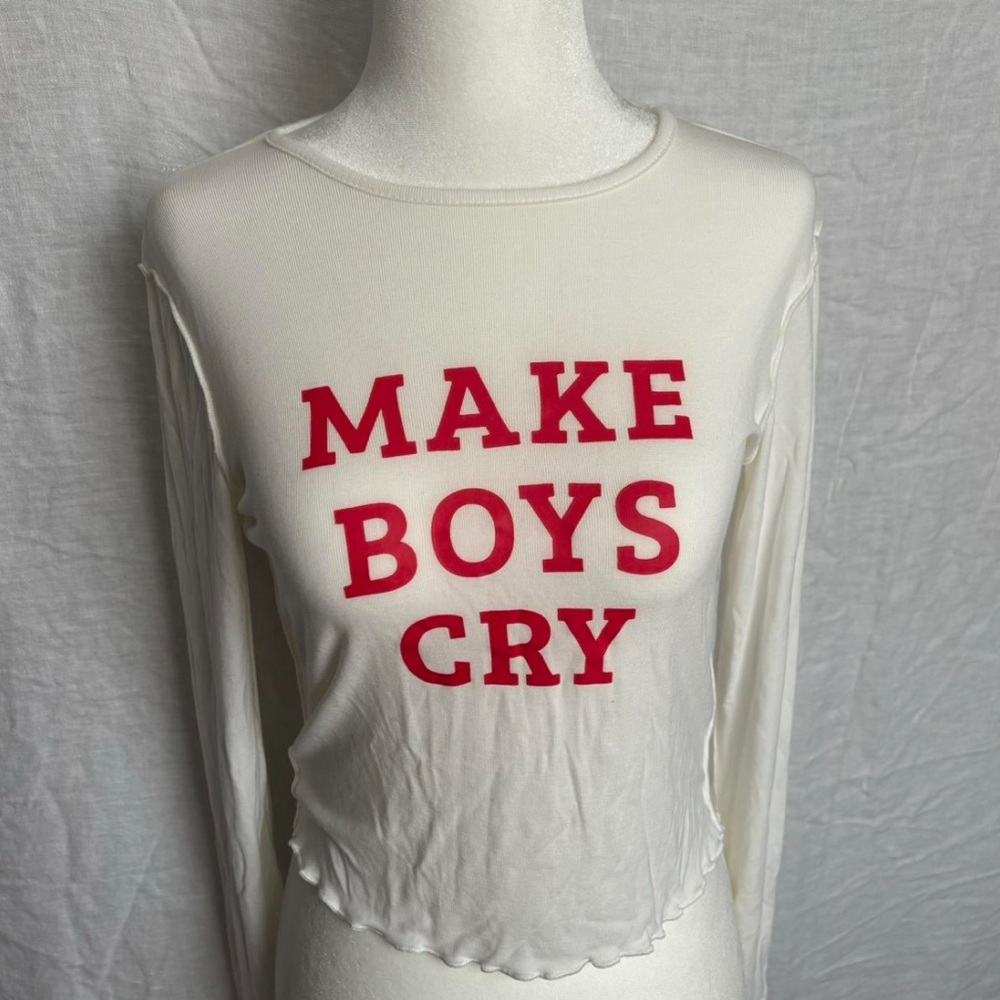 Adika White Long Sleeve Tee with Red "MAKE BOYS CRY" Print
